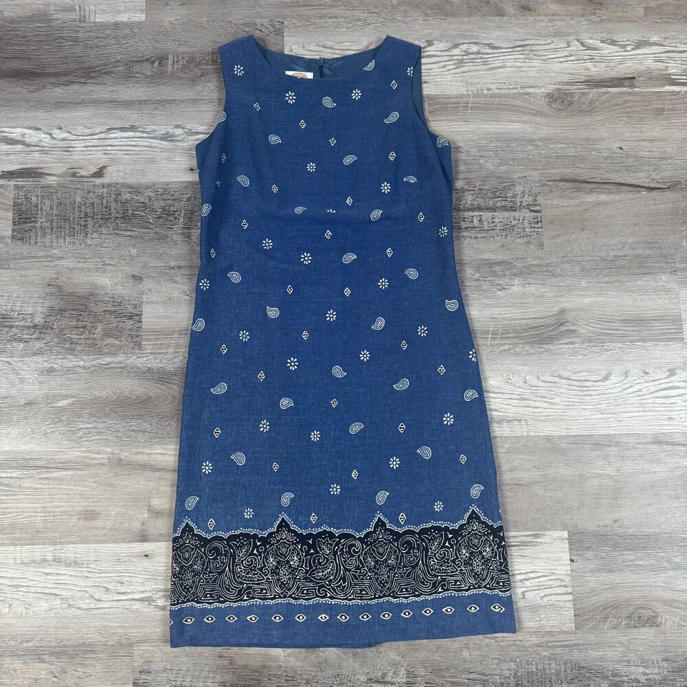 Vintage 90s Talbots Linen Paisley Midi Dress Bandana Border Print Preppy 10